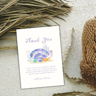 Carte De Remerciements Baby shower de perle de mer violet été fille