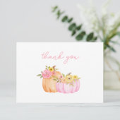 Carte De Remerciements Baby shower de petite fille Citrouille (Debout devant)