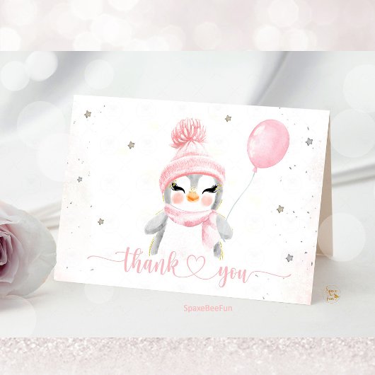 Carte De Remerciements Baby shower de pingouin d'hiver
