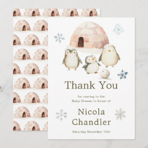 Carte De Remerciements Baby shower de pingouins d'hiver