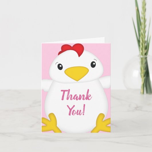Carte De Remerciements Baby shower de poulet ferme rose (Devant)