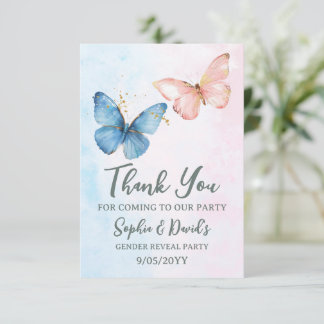 Carte De Remerciements Baby shower de révélation de genre bleu ou rose