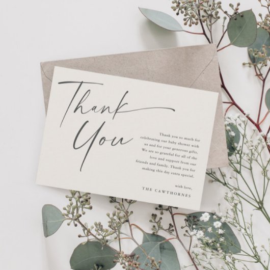Carte De Remerciements Baby shower de script élégant et moderne