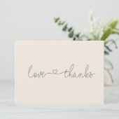 Carte De Remerciements Baby shower de script Simple Love and Thanks Heart (Debout devant)