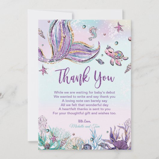 Carte De Remerciements Baby shower de sirènes sous la mer (Devant)