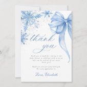 Carte De Remerciements Baby shower de snowflakes de Bow Blue Winter (Devant)