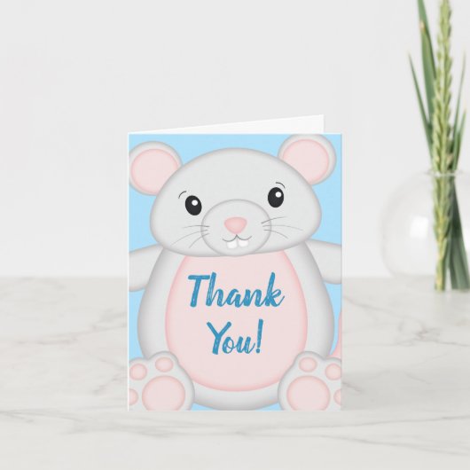 Carte De Remerciements Baby shower de souris bleu (Devant)