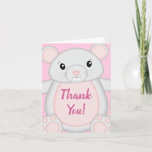 Carte De Remerciements Baby shower de souris rose (Devant)