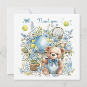 Carte De Remerciements Baby shower de tennis pour bébé garçon bleu thème