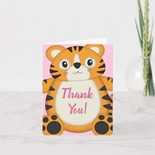 Carte De Remerciements Baby shower de tigre rose (Devant)