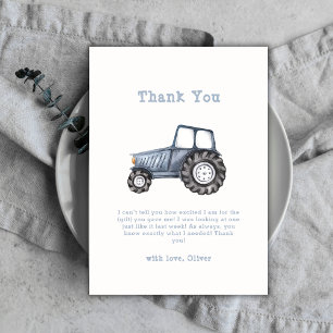 Carte De Remerciements Baby shower de tracteur d'aquarelle minimaliste Bo