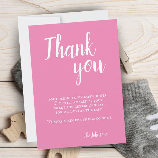 Carte De Remerciements Baby shower de typographie rose simple
