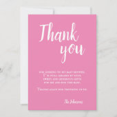 Carte De Remerciements Baby shower de typographie rose simple (Devant)