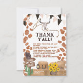 Carte De Remerciements Baby shower de vache brune occidentale rustique (Devant)