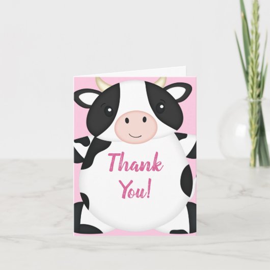 Carte De Remerciements Baby shower de vache ferme fille rose (Devant)