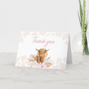 Carte De Remerciements Baby shower de vache rose Highland