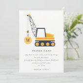 Carte De Remerciements Baby shower de véhicule de grue de construction mi (Debout devant)