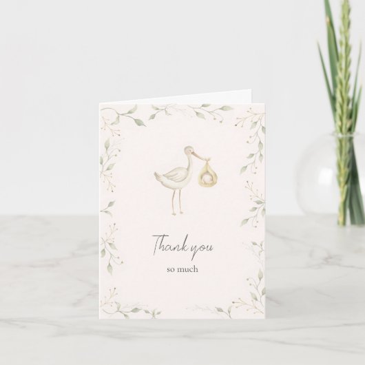 Carte De Remerciements Baby shower de verdure cigogne (Devant)