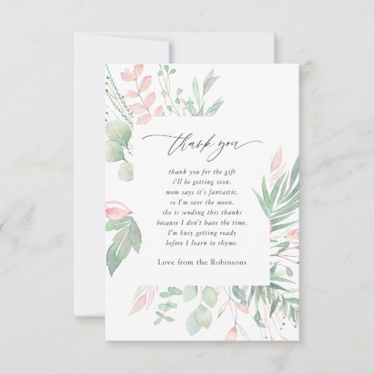 Carte De Remerciements Baby shower de verdure Pastel Blush (Devant)