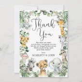 Carte De Remerciements Baby shower de verdure pour les animaux de la jung (Devant)