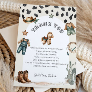 Carte De Remerciements Baby shower de vêtements Western Cowboy