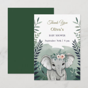 Carte De Remerciements Baby shower d'éléphant Wild One Safari