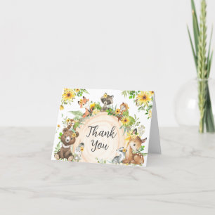 Carte De Remerciements Baby shower des animaux de la forêt de tournesol