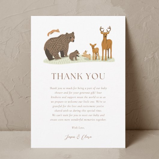 Carte De Remerciements Baby shower des animaux forestiers