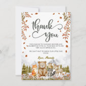 Carte De Remerciements Baby shower des animaux mignons de bois (Devant)