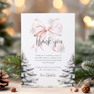 Carte De Remerciements Baby shower des arbres d'hiver de la Bow rose
