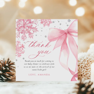 Carte De Remerciements Baby shower des flocons de neige de Bow rose d'hiv