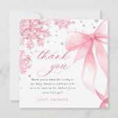 Carte De Remerciements Baby shower des flocons de neige de Bow rose d'hiv (Devant)