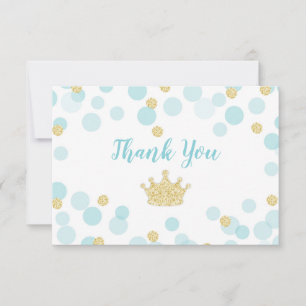 Carte De Remerciements Baby shower des points d'or Little Prince Blue
