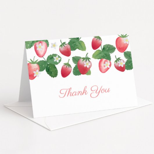 Carte De Remerciements Baby shower d'été aux fraises d'aquarelle