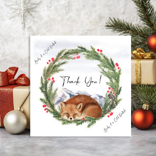 Carte De Remerciements Baby shower d'hiver de Fox de bois à l'extérieur f