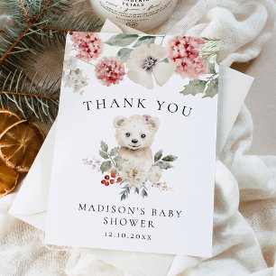 Carte De Remerciements Baby shower d'hiver de l'ours polaire à l'aquarell