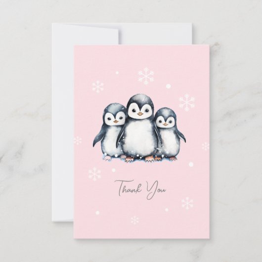 Carte De Remerciements Baby shower d'hiver de Pingouin mignon (Devant)
