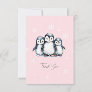 Carte De Remerciements Baby shower d'hiver de Pingouin mignon