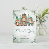 Carte De Remerciements Baby shower d'hiver des animaux des forêts de bois (Debout devant)