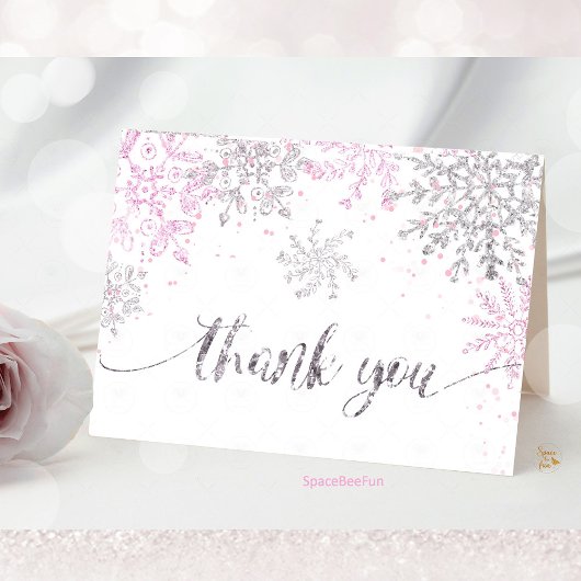 Carte De Remerciements Baby shower d'hiver Fille de flocon de neige