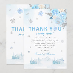 Carte De Remerciements Baby shower d'hiver moderne Boho Blue Snowflakes