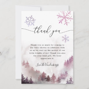 Carte De Remerciements Baby shower d'hiver Pink Snowflakes