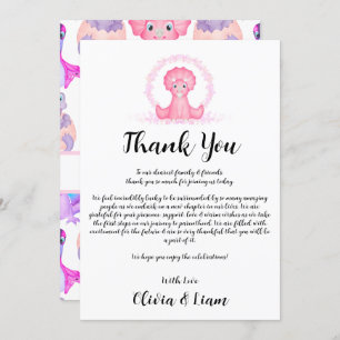 Carte de remerciements Baby shower Dinosaur aquare