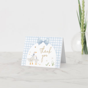 Carte De Remerciements Baby shower d'oie En vichy bleu