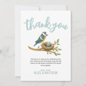 Carte De Remerciements Baby shower d'oiseaux d'aquarelle bleu mignon (Devant)