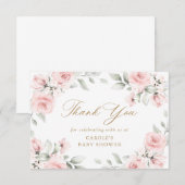 Carte De Remerciements Baby shower d'or rose floral (Devant / Derrière)