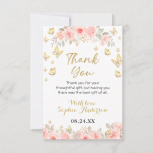 Carte De Remerciements Baby shower d'or rose rose rose rose florale