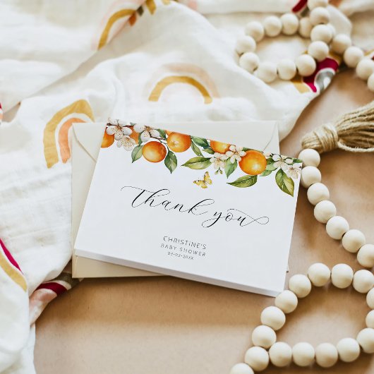 Carte de remerciements Baby shower d'Oranges aquar