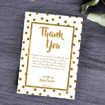 Carte De Remerciements Baby shower doré pour bébé<br><div class="desc">Saupoudrer le baby shower de points dorés saupoudrer les cartes de remerciement. Soirée à thème en or.</div>