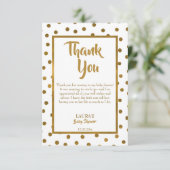 Carte De Remerciements Baby shower doré pour bébé (Debout devant)